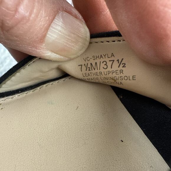 Vince Camuto‎ Sandals Womens 7.5 Black Suede Heeled Cross Strap Open Toe Shayla - Picture 8 of 9